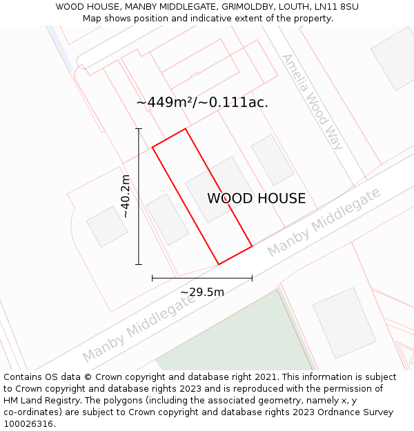 WOOD HOUSE, MANBY MIDDLEGATE, GRIMOLDBY, LOUTH, LN11 8SU: Plot and title map