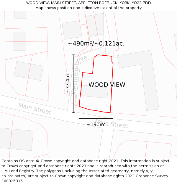 WOOD VIEW, MAIN STREET, APPLETON ROEBUCK, YORK, YO23 7DD: Plot and title map