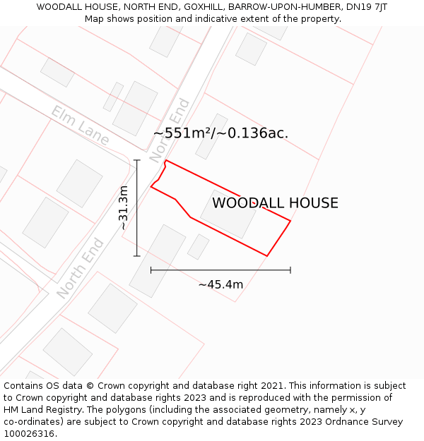 WOODALL HOUSE, NORTH END, GOXHILL, BARROW-UPON-HUMBER, DN19 7JT: Plot and title map