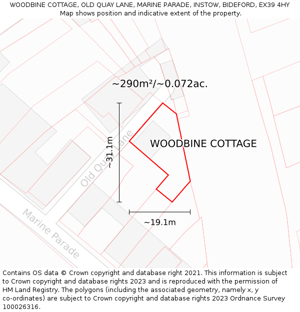 WOODBINE COTTAGE, OLD QUAY LANE, MARINE PARADE, INSTOW, BIDEFORD, EX39 4HY: Plot and title map