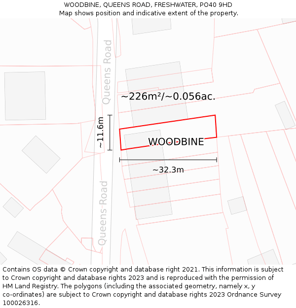 WOODBINE, QUEENS ROAD, FRESHWATER, PO40 9HD: Plot and title map