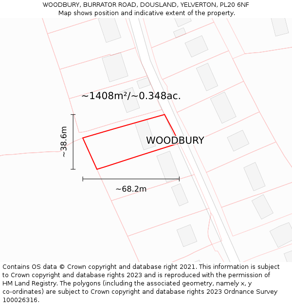 WOODBURY, BURRATOR ROAD, DOUSLAND, YELVERTON, PL20 6NF: Plot and title map