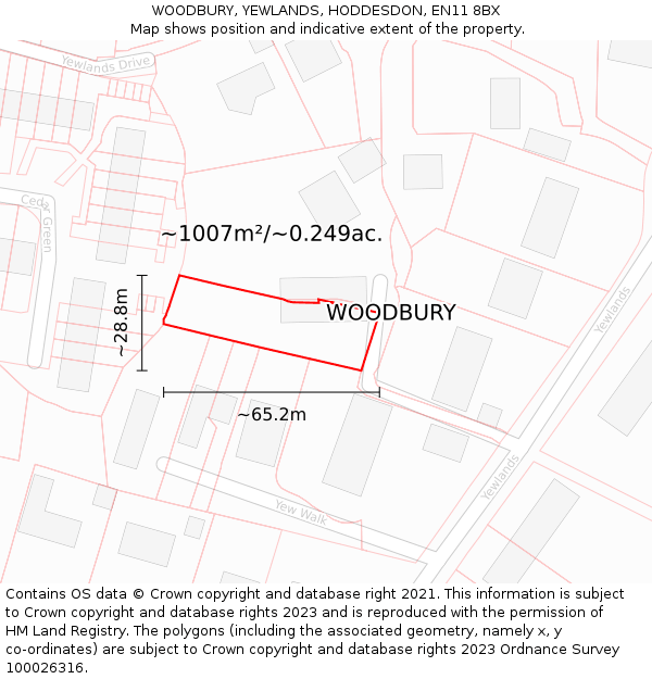 WOODBURY, YEWLANDS, HODDESDON, EN11 8BX: Plot and title map