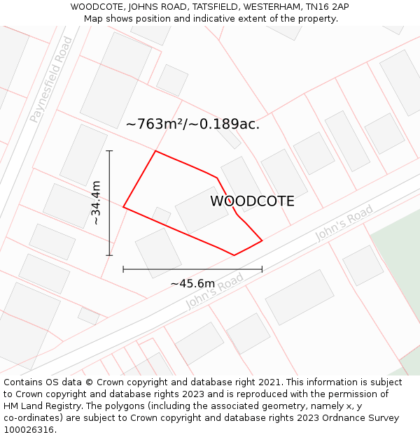 WOODCOTE, JOHNS ROAD, TATSFIELD, WESTERHAM, TN16 2AP: Plot and title map