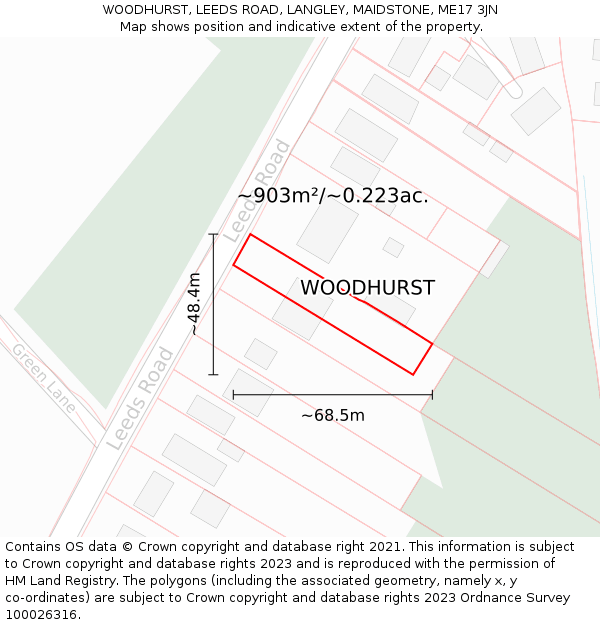 WOODHURST, LEEDS ROAD, LANGLEY, MAIDSTONE, ME17 3JN: Plot and title map