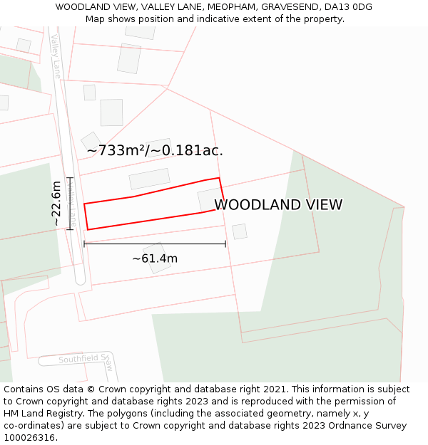 WOODLAND VIEW, VALLEY LANE, MEOPHAM, GRAVESEND, DA13 0DG: Plot and title map