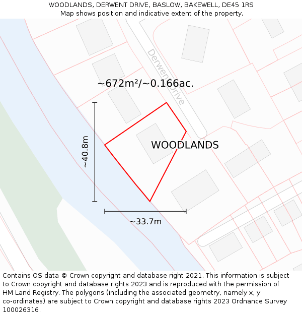 WOODLANDS, DERWENT DRIVE, BASLOW, BAKEWELL, DE45 1RS: Plot and title map