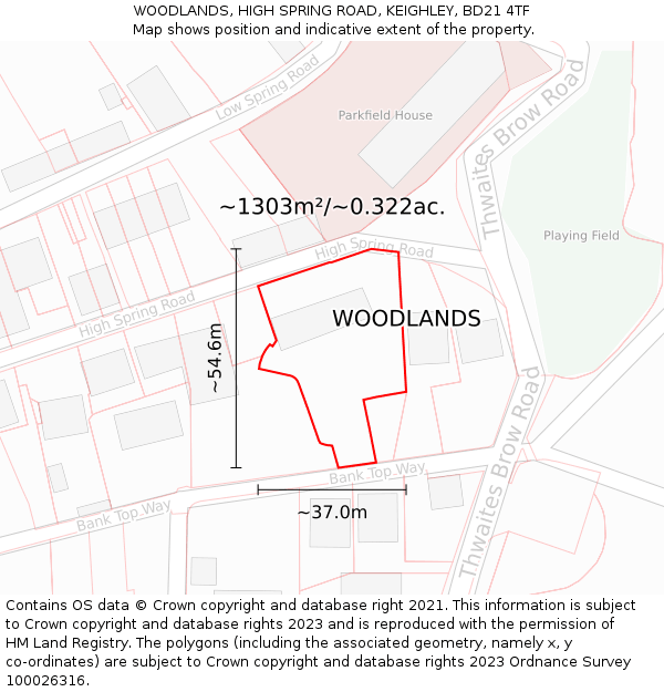 WOODLANDS, HIGH SPRING ROAD, KEIGHLEY, BD21 4TF: Plot and title map