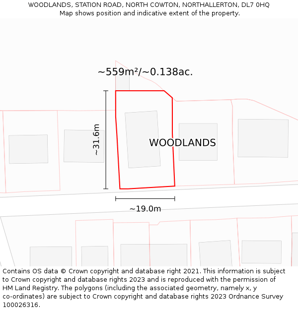 WOODLANDS, STATION ROAD, NORTH COWTON, NORTHALLERTON, DL7 0HQ: Plot and title map