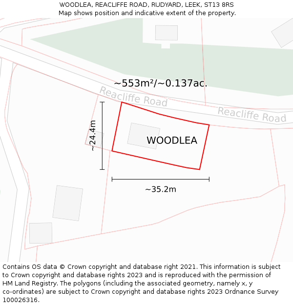 WOODLEA, REACLIFFE ROAD, RUDYARD, LEEK, ST13 8RS: Plot and title map