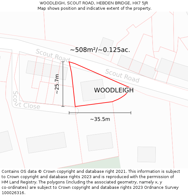 WOODLEIGH, SCOUT ROAD, HEBDEN BRIDGE, HX7 5JR: Plot and title map