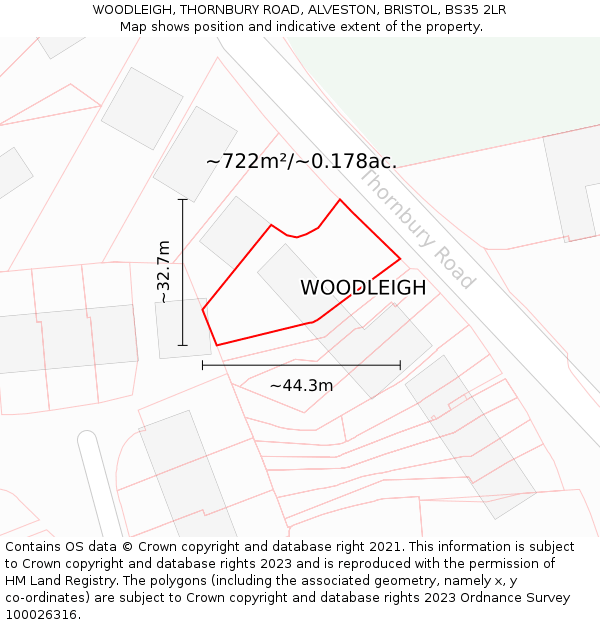 WOODLEIGH, THORNBURY ROAD, ALVESTON, BRISTOL, BS35 2LR: Plot and title map