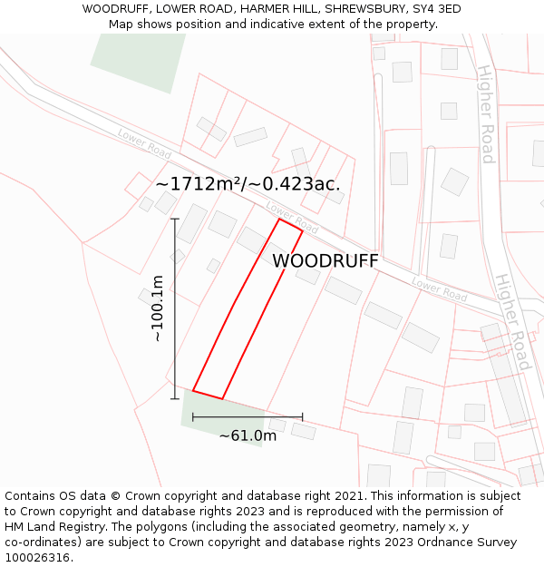 WOODRUFF, LOWER ROAD, HARMER HILL, SHREWSBURY, SY4 3ED: Plot and title map