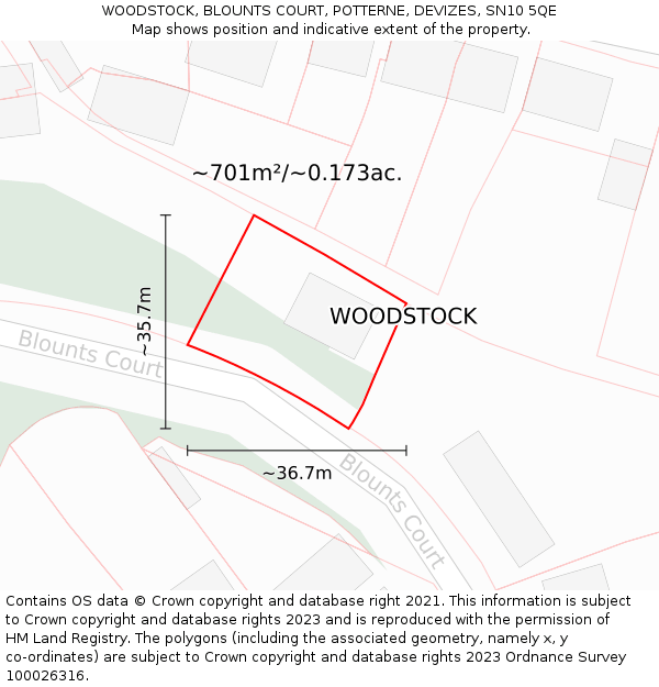 WOODSTOCK, BLOUNTS COURT, POTTERNE, DEVIZES, SN10 5QE: Plot and title map