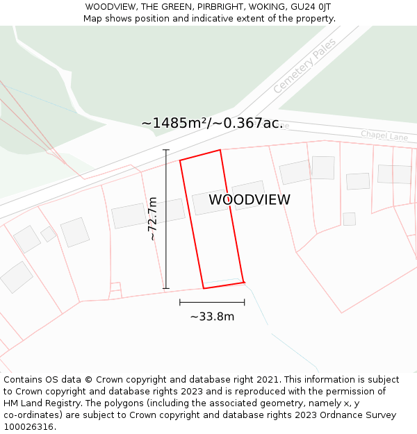 WOODVIEW, THE GREEN, PIRBRIGHT, WOKING, GU24 0JT: Plot and title map