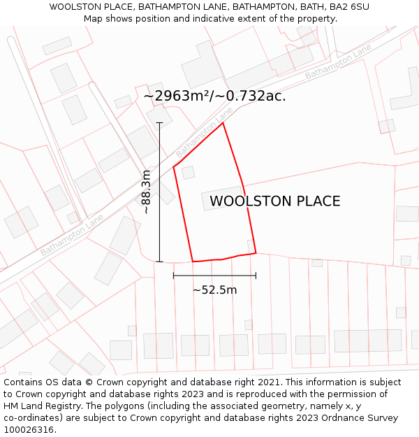 WOOLSTON PLACE, BATHAMPTON LANE, BATHAMPTON, BATH, BA2 6SU: Plot and title map