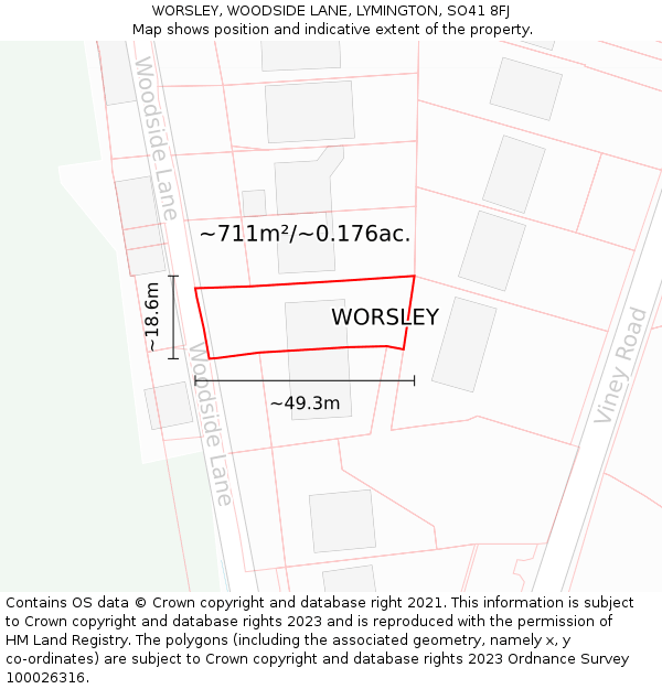 WORSLEY, WOODSIDE LANE, LYMINGTON, SO41 8FJ: Plot and title map