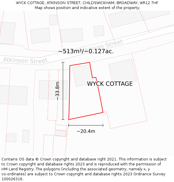 WYCK COTTAGE, ATKINSON STREET, CHILDSWICKHAM, BROADWAY, WR12 7HF: Plot and title map