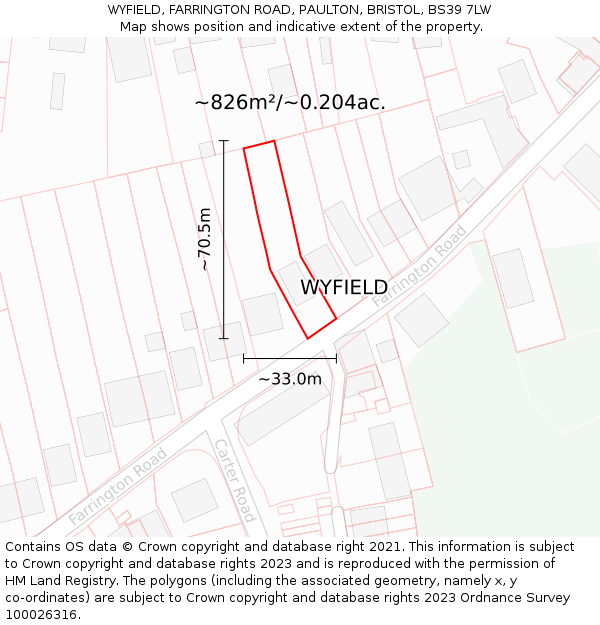 WYFIELD, FARRINGTON ROAD, PAULTON, BRISTOL, BS39 7LW: Plot and title map