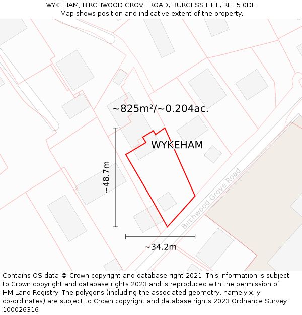 WYKEHAM, BIRCHWOOD GROVE ROAD, BURGESS HILL, RH15 0DL: Plot and title map