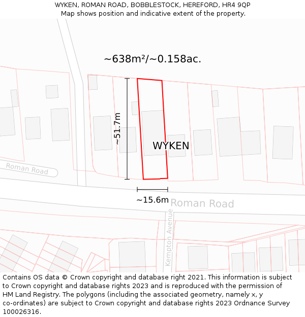 WYKEN, ROMAN ROAD, BOBBLESTOCK, HEREFORD, HR4 9QP: Plot and title map