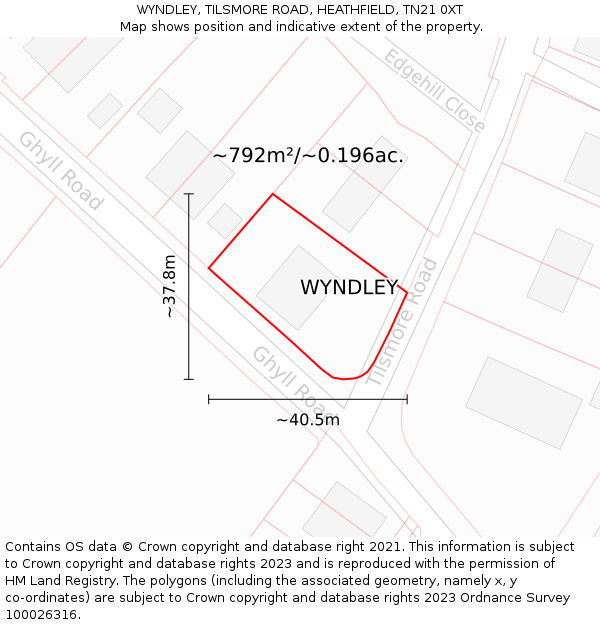 WYNDLEY, TILSMORE ROAD, HEATHFIELD, TN21 0XT: Plot and title map