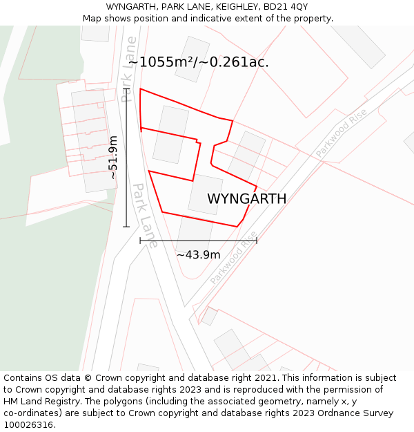 WYNGARTH, PARK LANE, KEIGHLEY, BD21 4QY: Plot and title map