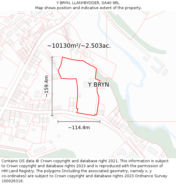 Y BRYN, LLANYBYDDER, SA40 9RL: Plot and title map