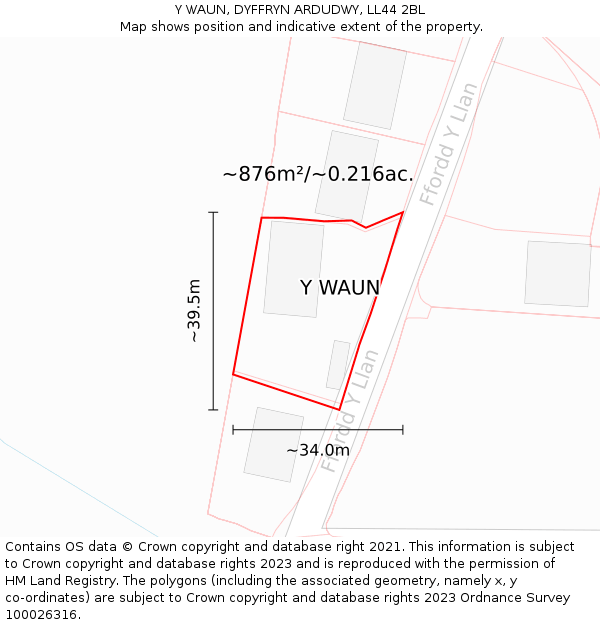 Y WAUN, DYFFRYN ARDUDWY, LL44 2BL: Plot and title map