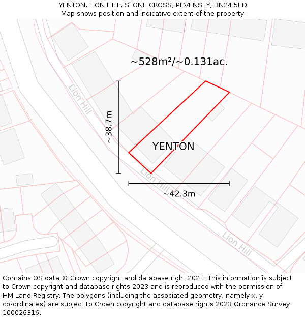 YENTON, LION HILL, STONE CROSS, PEVENSEY, BN24 5ED: Plot and title map