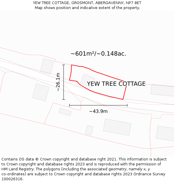 YEW TREE COTTAGE, GROSMONT, ABERGAVENNY, NP7 8ET: Plot and title map