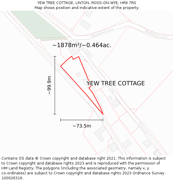 YEW TREE COTTAGE, LINTON, ROSS-ON-WYE, HR9 7RS: Plot and title map