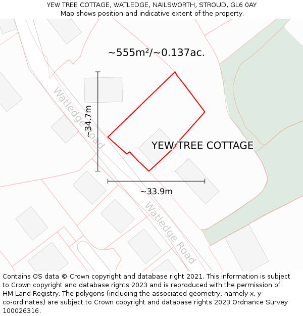 YEW TREE COTTAGE, WATLEDGE, NAILSWORTH, STROUD, GL6 0AY: Plot and title map