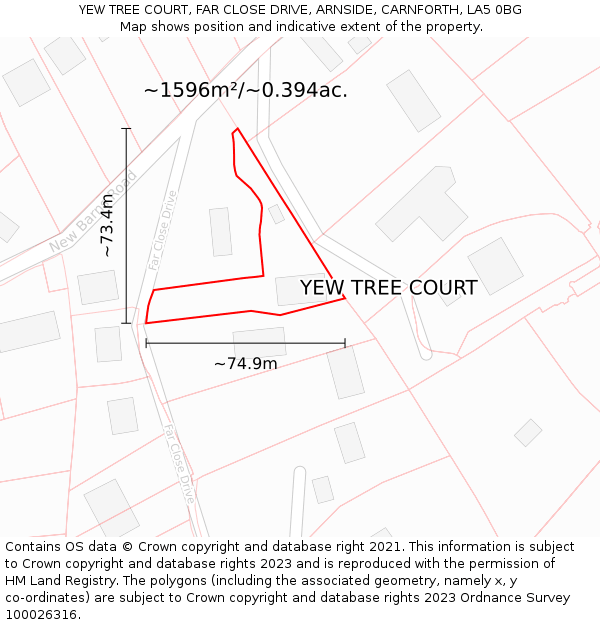 YEW TREE COURT, FAR CLOSE DRIVE, ARNSIDE, CARNFORTH, LA5 0BG: Plot and title map