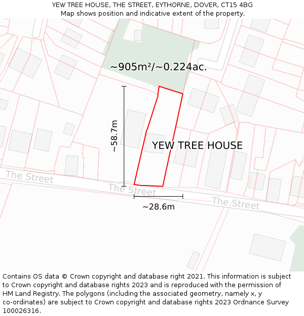 YEW TREE HOUSE, THE STREET, EYTHORNE, DOVER, CT15 4BG: Plot and title map