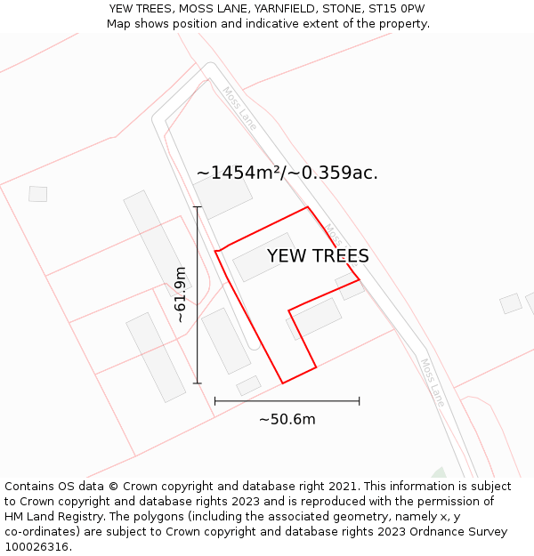 YEW TREES, MOSS LANE, YARNFIELD, STONE, ST15 0PW: Plot and title map