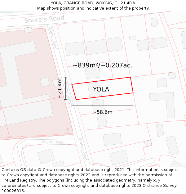 YOLA, GRANGE ROAD, WOKING, GU21 4DA: Plot and title map