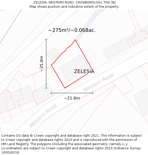 ZELESIA, WESTERN ROAD, CROWBOROUGH, TN6 3EJ: Plot and title map