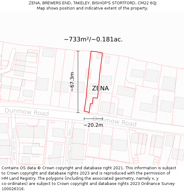 ZENA, BREWERS END, TAKELEY, BISHOP'S STORTFORD, CM22 6QJ: Plot and title map