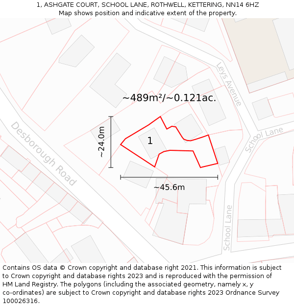 1, ASHGATE COURT, SCHOOL LANE, ROTHWELL, KETTERING, NN14 6HZ: Plot and title map