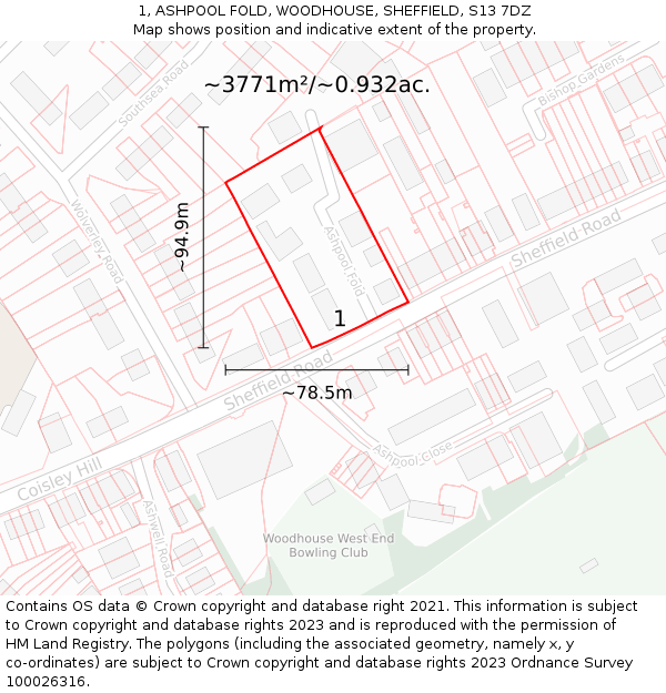 1, ASHPOOL FOLD, WOODHOUSE, SHEFFIELD, S13 7DZ: Plot and title map