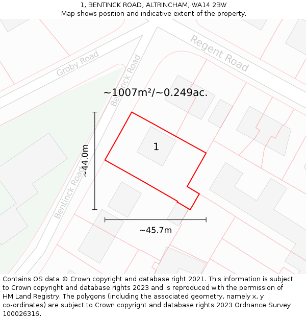 1, BENTINCK ROAD, ALTRINCHAM, WA14 2BW: Plot and title map