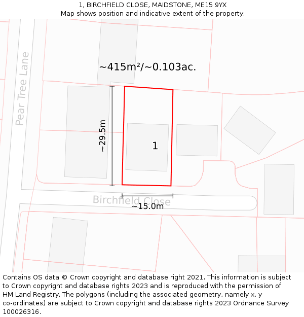 1, BIRCHFIELD CLOSE, MAIDSTONE, ME15 9YX: Plot and title map