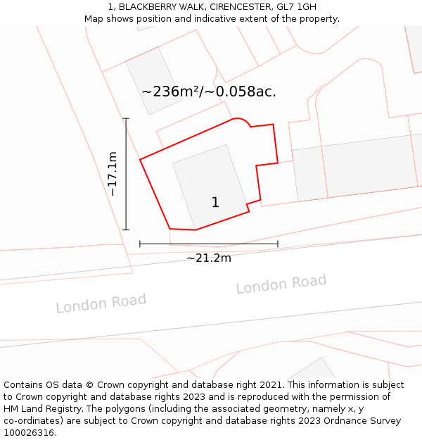 1, BLACKBERRY WALK, CIRENCESTER, GL7 1GH: Plot and title map