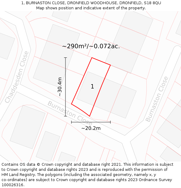 1, BURNASTON CLOSE, DRONFIELD WOODHOUSE, DRONFIELD, S18 8QU: Plot and title map