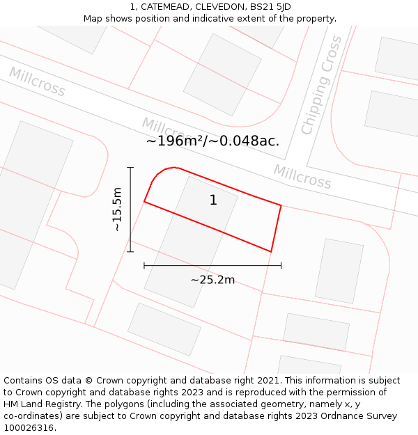 1, CATEMEAD, CLEVEDON, BS21 5JD: Plot and title map