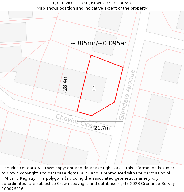 1, CHEVIOT CLOSE, NEWBURY, RG14 6SQ: Plot and title map