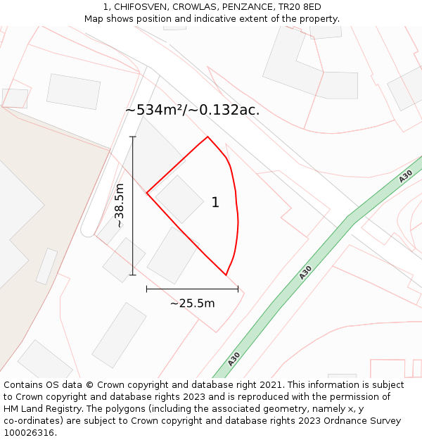 1, CHIFOSVEN, CROWLAS, PENZANCE, TR20 8ED: Plot and title map