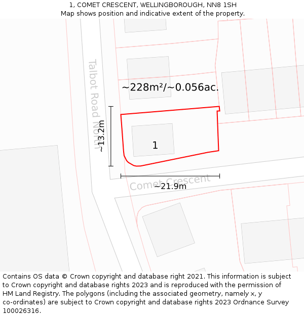 1, COMET CRESCENT, WELLINGBOROUGH, NN8 1SH: Plot and title map