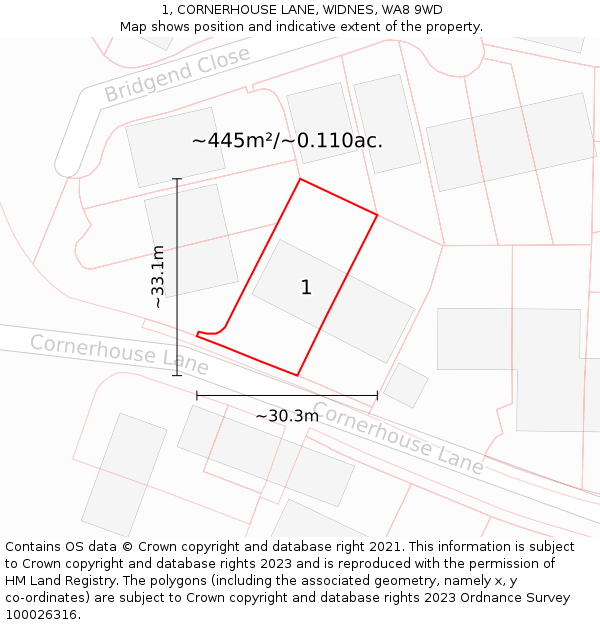 1, CORNERHOUSE LANE, WIDNES, WA8 9WD: Plot and title map